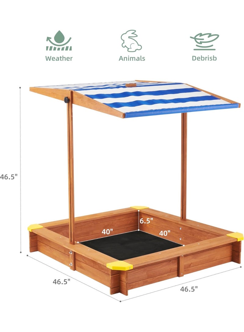 Mederra Kids Sandbox with Cover, 46" Wooden Sand Box w/Adjustable Canopy, Large Outdoor Cedar Sandpit for Backyard Play - Image 4